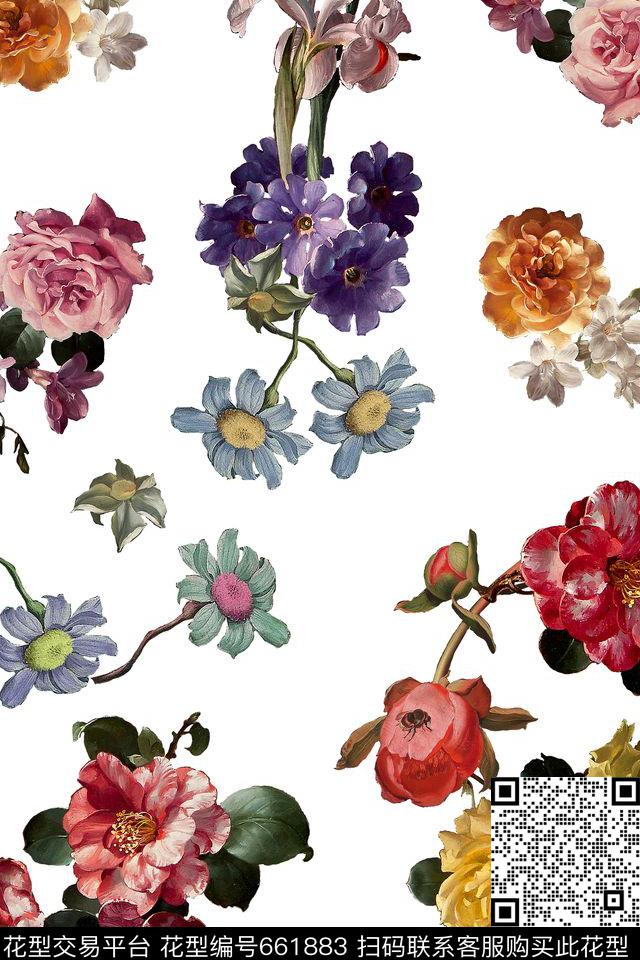 玫瑰花朵花卉数码印花华亿平台下载（图片编号: 661883） - 瓦栏（Walan）
