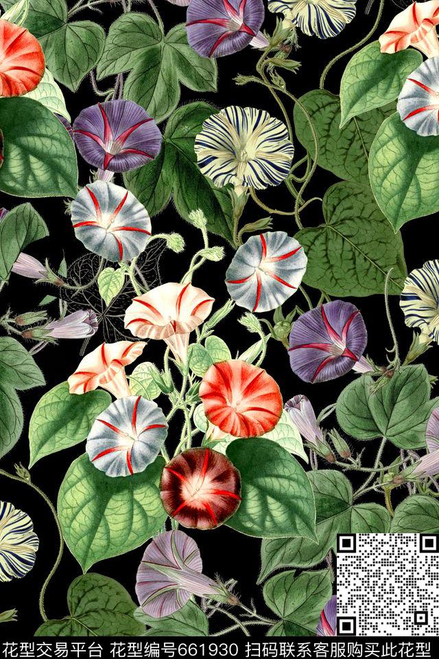 花卉写真牵牛花藤蔓数码印花华亿平台下载（图片编号: 661930） - 瓦栏（Walan）