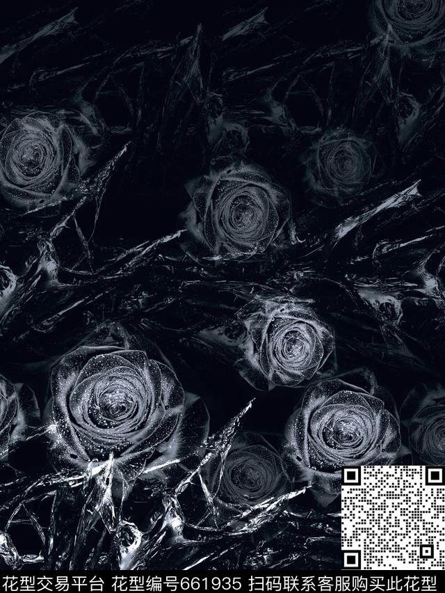 抽象纹理定位黑暗玫瑰暗黑色调数码印花华亿平台下载（图片编号: 661935） - 瓦栏（Walan）