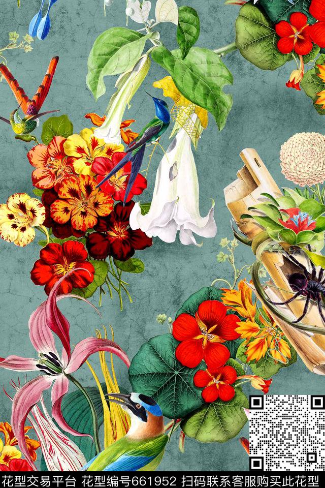 时尚纹理花卉数码印花华亿平台下载（图片编号: 661952） - 瓦栏（Walan）