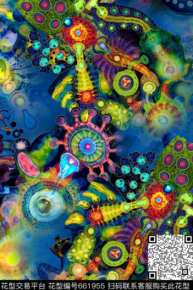 抽象水彩海洋生物数码印花华亿平台下载（图片编号: 661955） - 瓦栏（Walan）