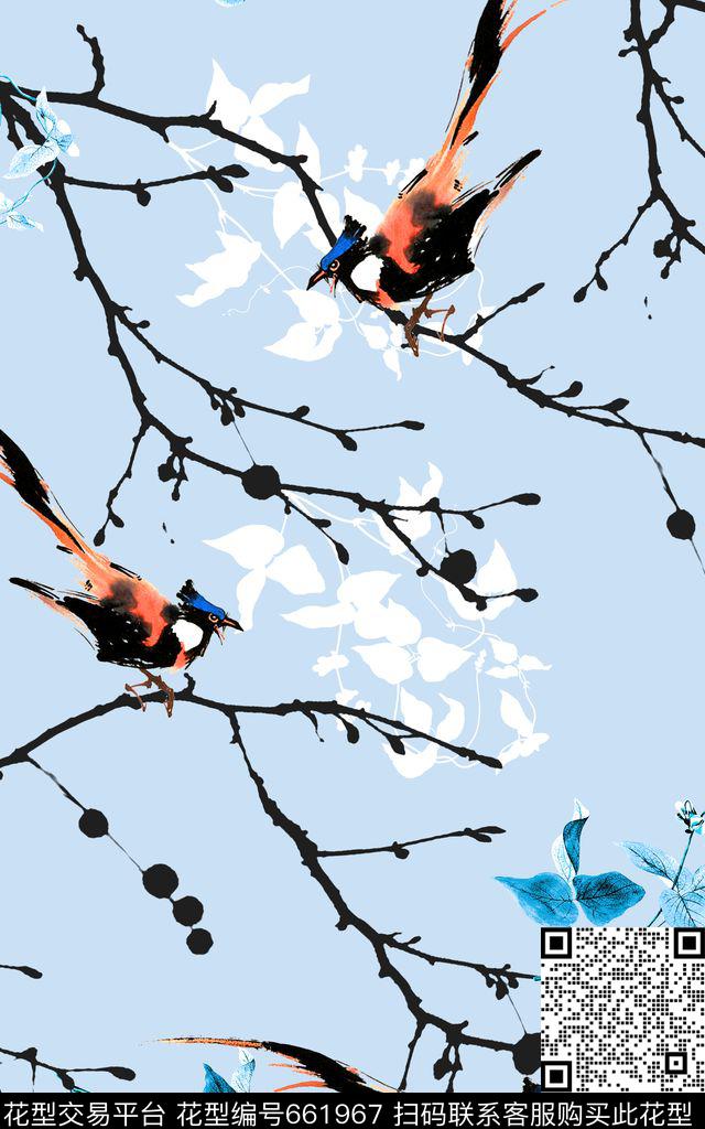 花鸟玫瑰小碎花数码印花华亿平台下载（图片编号: 661967） - 瓦栏（Walan）