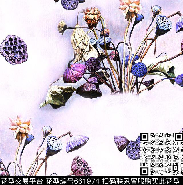 荷花莲花花卉数码印花华亿平台下载（图片编号: 661974） - 瓦栏（Walan）
