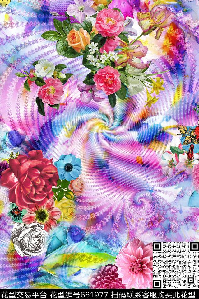 肌理炫彩花卉数码印花华亿平台下载（图片编号: 661977） - 瓦栏（Walan）