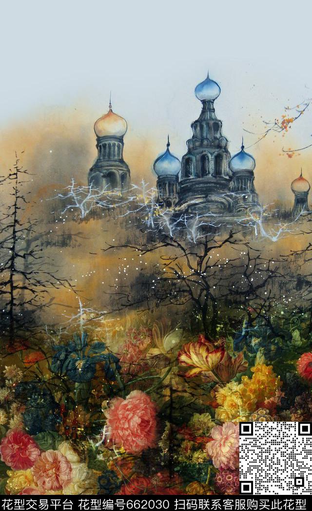 中国风定位花花朵花卉数码印花华亿平台下载（图片编号: 662030） - 瓦栏（Walan）
