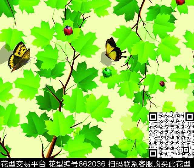 童装树叶蝴蝶数码印花华亿平台下载（图片编号: 662036） - 瓦栏（Walan）