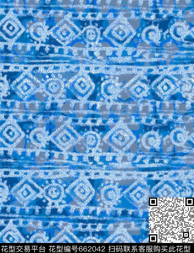 时尚抽象牛仔纹数码印花华亿平台下载（图片编号: 662042） - 瓦栏（Walan）