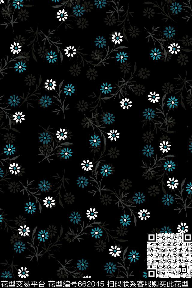 黑白花黑底小碎花传统印花华亿平台下载（图片编号: 662045） - 瓦栏（Walan）