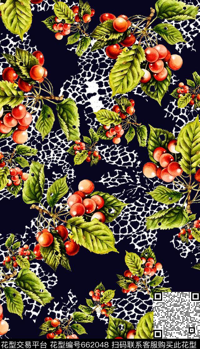 水彩热带水果豹纹数码印花华亿平台下载（图片编号: 662048） - 瓦栏（Walan）