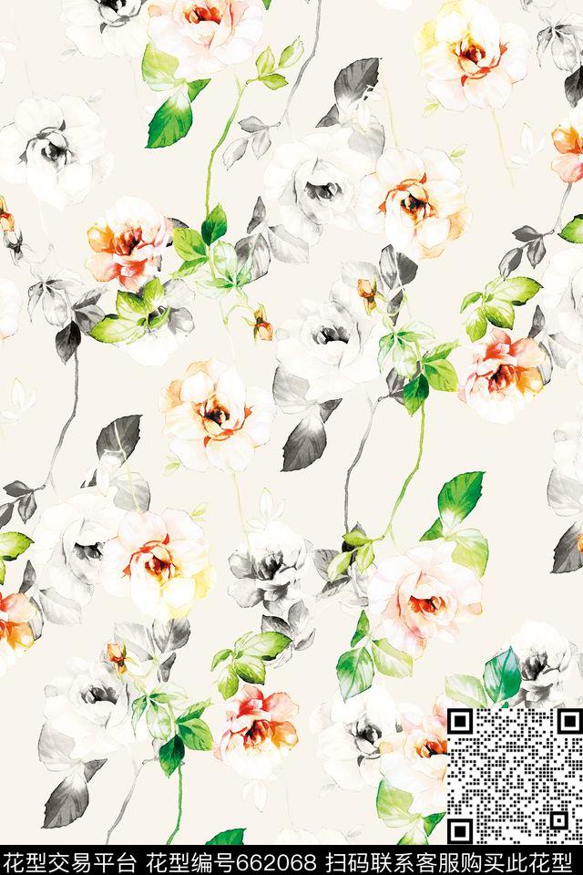 水彩彩色玫瑰数码印花华亿平台下载（图片编号: 662068） - 瓦栏（Walan）