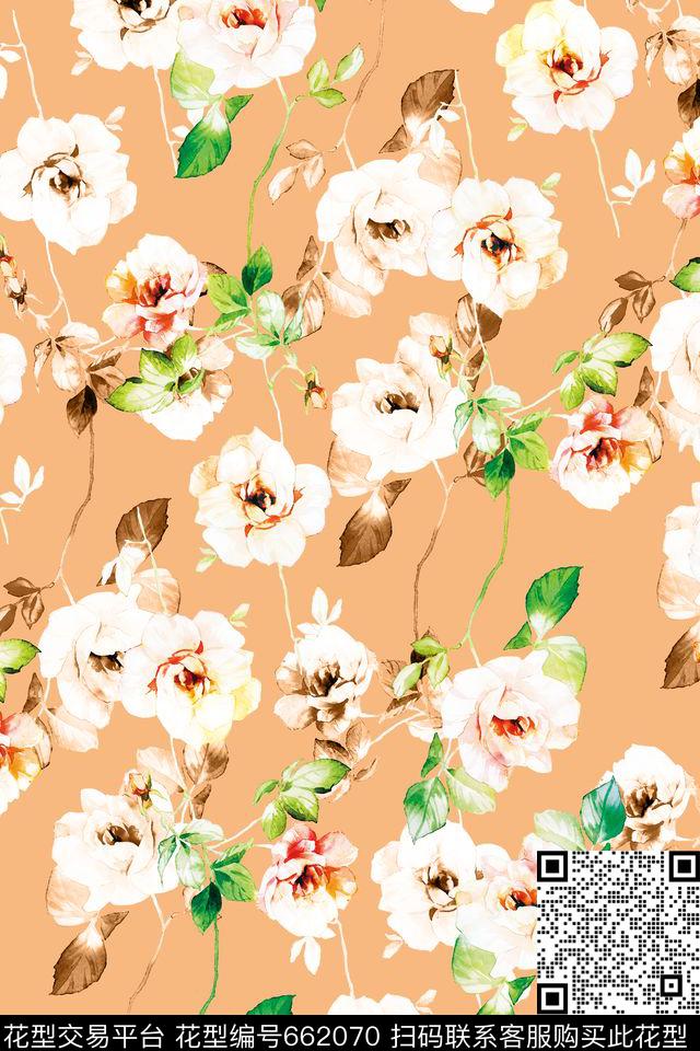 水彩彩色玫瑰数码印花华亿平台下载（图片编号: 662070） - 瓦栏（Walan）