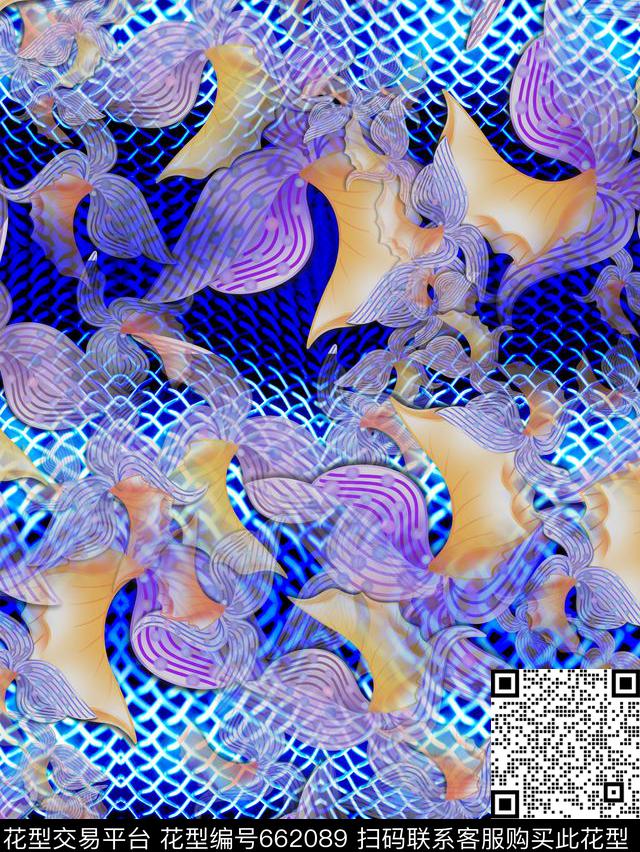 时尚、手绘、花朵蝴蝶数码印花华亿平台下载（图片编号: 662089） - 瓦栏（Walan）