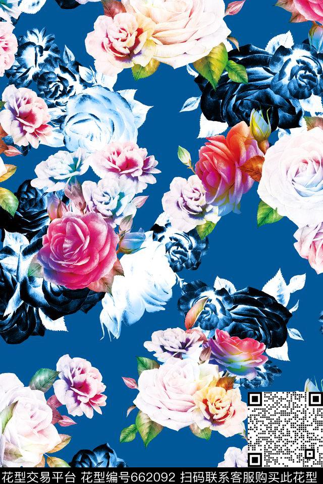 花卉玫瑰花朵数码印花华亿平台下载（图片编号: 662092） - 瓦栏（Walan）