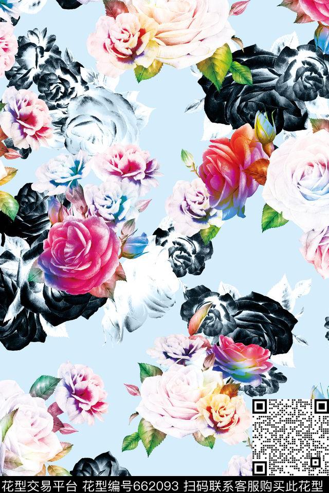 花卉玫瑰花朵数码印花华亿平台下载（图片编号: 662093） - 瓦栏（Walan）