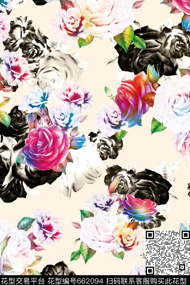 花卉玫瑰花朵数码印花华亿平台下载（图片编号: 662094） - 瓦栏（Walan）