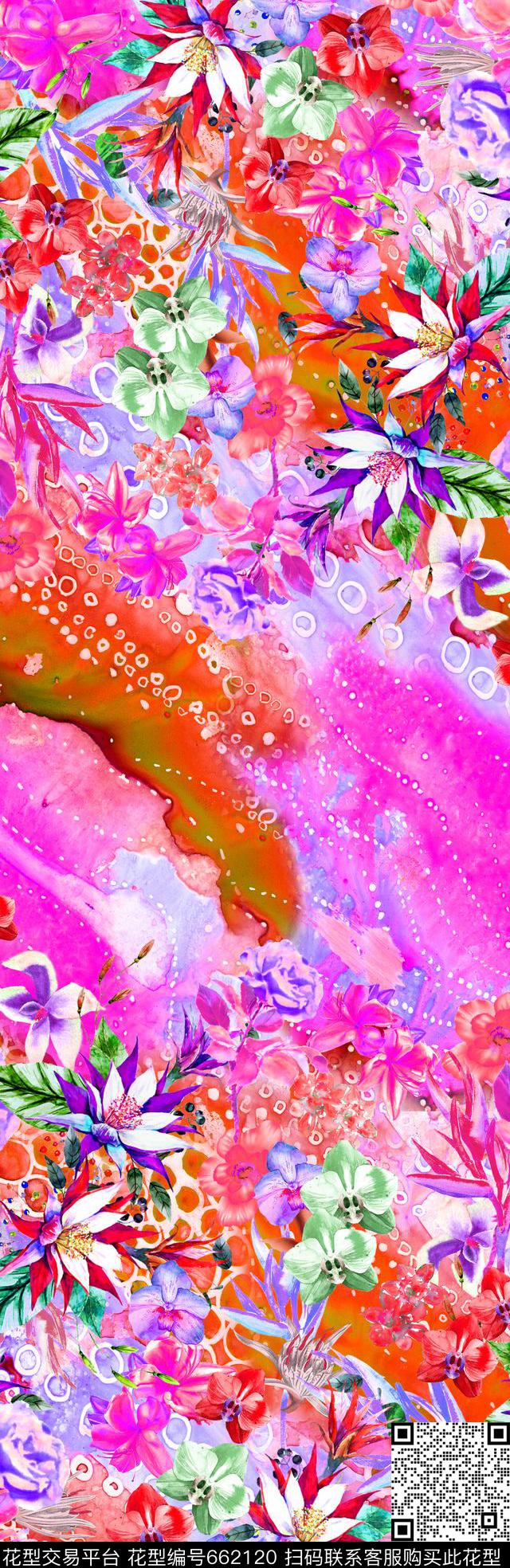 花卉水彩手绘数码印花华亿平台下载（图片编号: 662120） - 瓦栏（Walan）