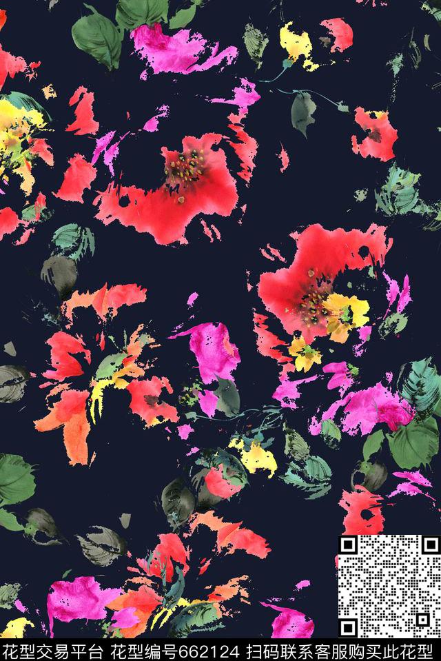 花卉水彩碎花数码印花华亿平台下载（图片编号: 662124） - 瓦栏（Walan）