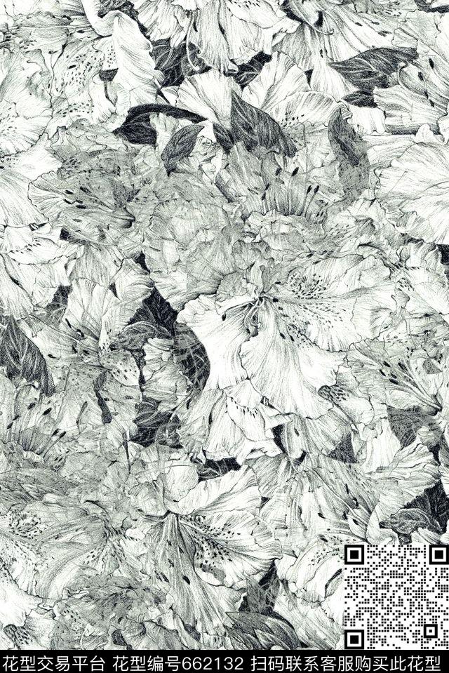 手绘线描素描数码印花华亿平台下载（图片编号: 662132） - 瓦栏（Walan）