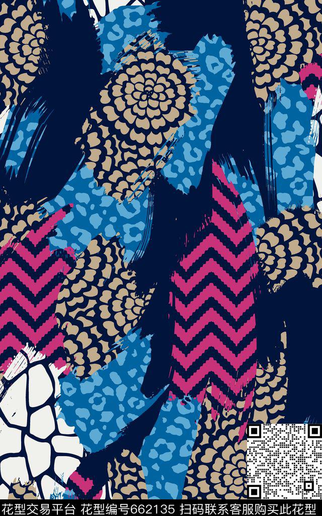豹纹动物纹简约花卉传统印花华亿平台下载（图片编号: 662135） - 瓦栏（Walan）