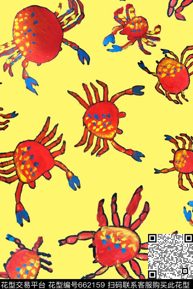 儿童画大闸蟹趣味数码印花华亿平台下载（图片编号: 662159） - 瓦栏（Walan）