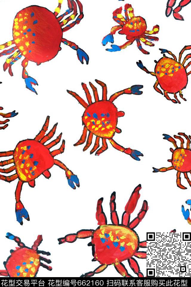 儿童画大闸蟹趣味数码印花华亿平台下载（图片编号: 662160） - 瓦栏（Walan）