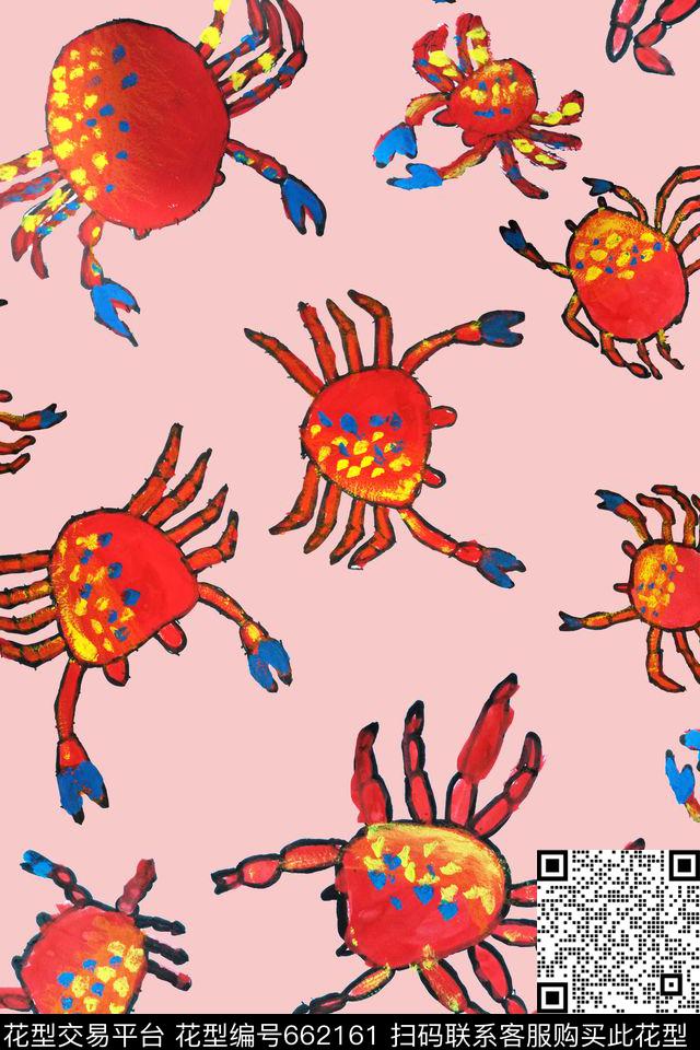 儿童画大闸蟹趣味数码印花华亿平台下载（图片编号: 662161） - 瓦栏（Walan）