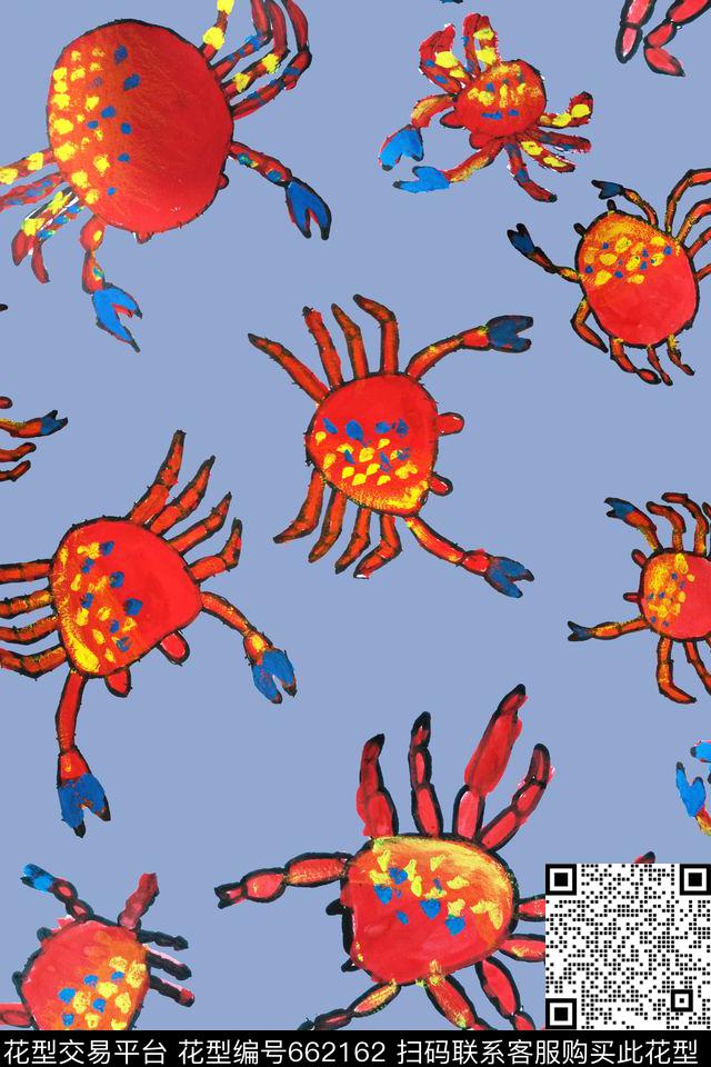 儿童画大闸蟹趣味数码印花华亿平台下载（图片编号: 662162） - 瓦栏（Walan）