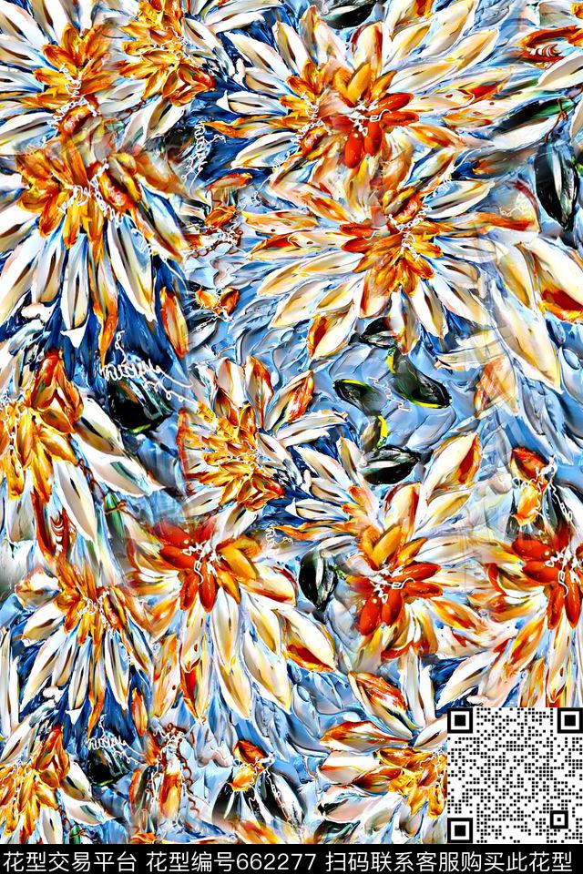 油画花卉抽象数码印花华亿平台下载（图片编号: 662277） - 瓦栏（Walan）