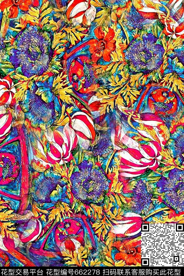 油画花卉向日葵数码印花华亿平台下载（图片编号: 662278） - 瓦栏（Walan）