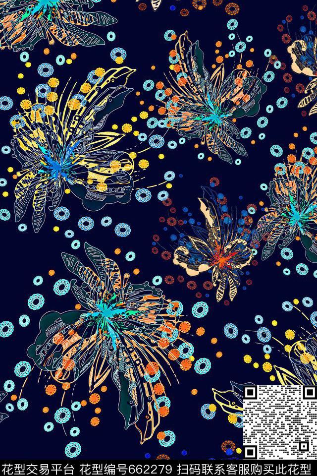 抽象花卉圈圈数码印花华亿平台下载（图片编号: 662279） - 瓦栏（Walan）