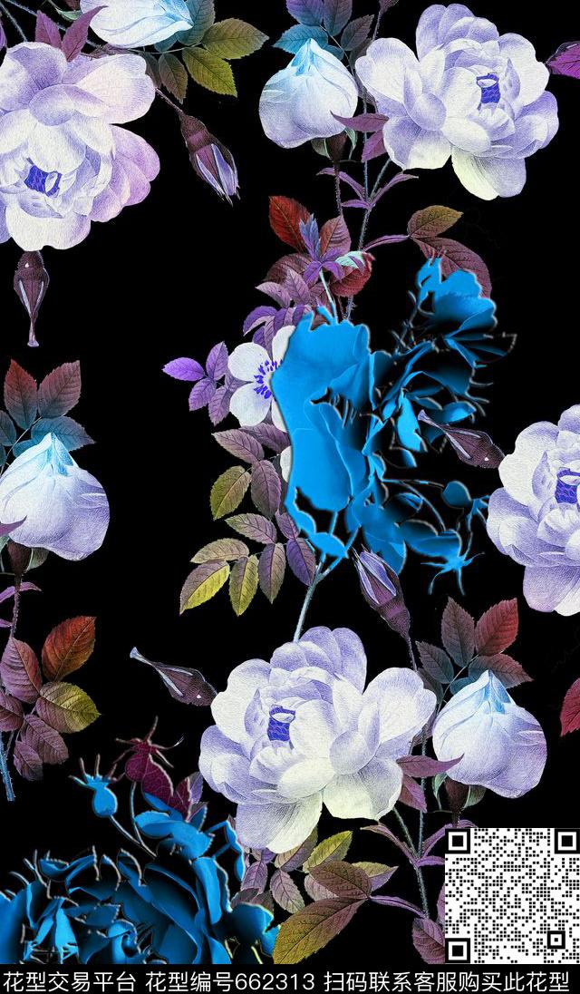 面料花大花玫瑰数码印花华亿平台下载（图片编号: 662313） - 瓦栏（Walan）