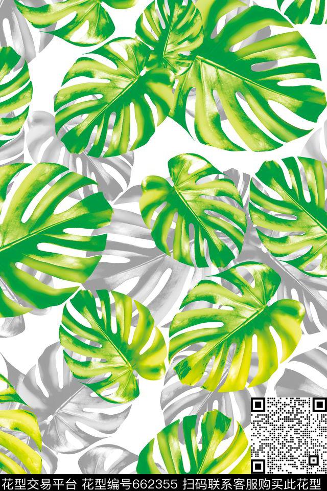 热带棕榈叶水彩数码印花华亿平台下载（图片编号: 662355） - 瓦栏（Walan）