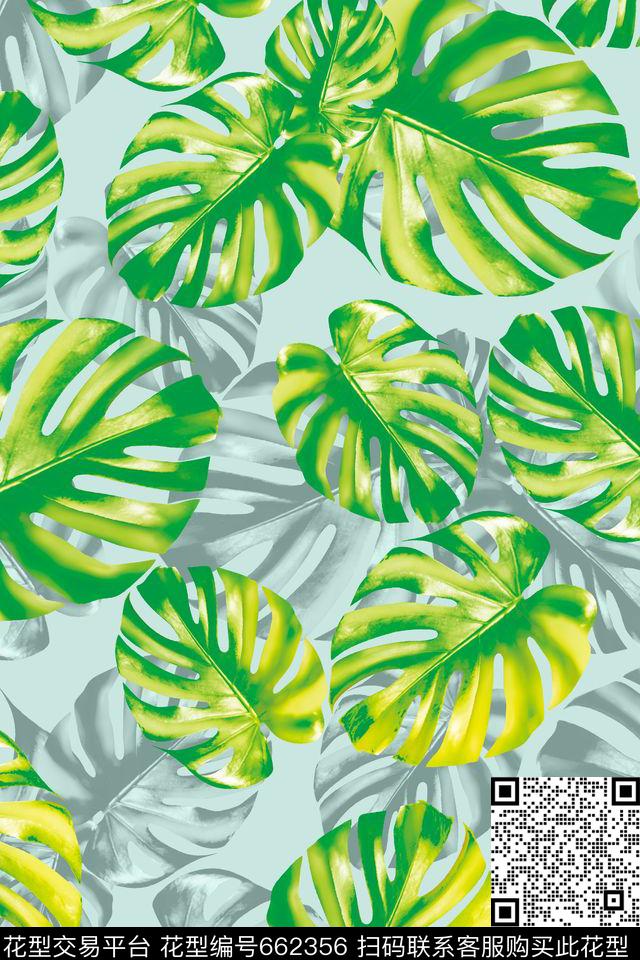 热带棕榈叶水彩数码印花华亿平台下载（图片编号: 662356） - 瓦栏（Walan）