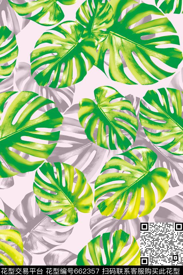 热带棕榈叶水彩数码印花华亿平台下载（图片编号: 662357） - 瓦栏（Walan）