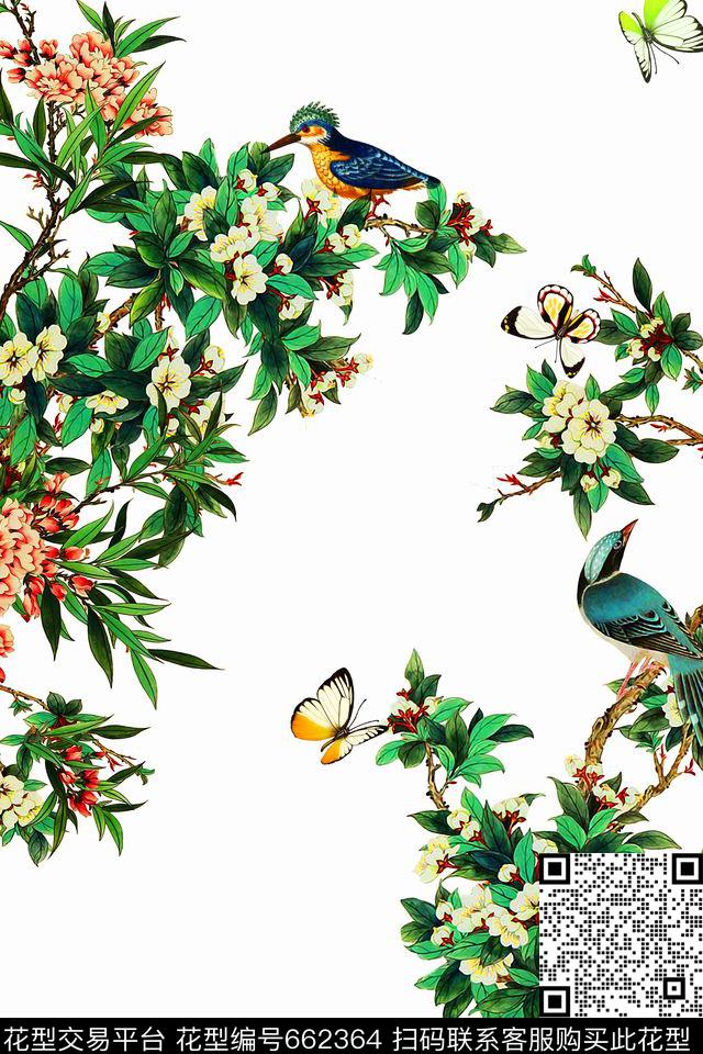 花卉玉兰花鸟中国风数码印花华亿平台下载（图片编号: 662364） - 瓦栏（Walan）