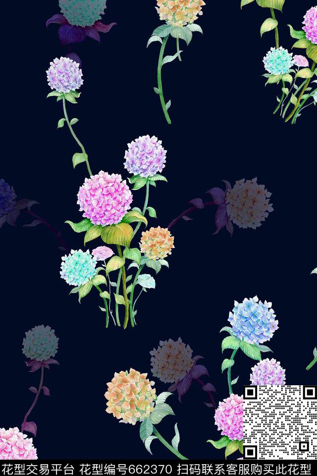 油画花手绘画绣球花数码印花华亿平台下载（图片编号: 662370） - 瓦栏（Walan）