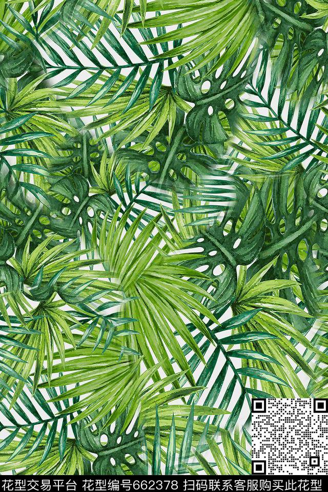 棕榈叶热带叶子数码印花华亿平台下载（图片编号: 662378） - 瓦栏（Walan）