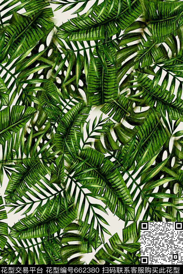 棕榈叶热带叶子数码印花华亿平台下载（图片编号: 662380） - 瓦栏（Walan）