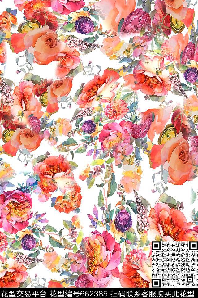 花卉小花手绘花数码印花华亿平台下载（图片编号: 662385） - 瓦栏（Walan）
