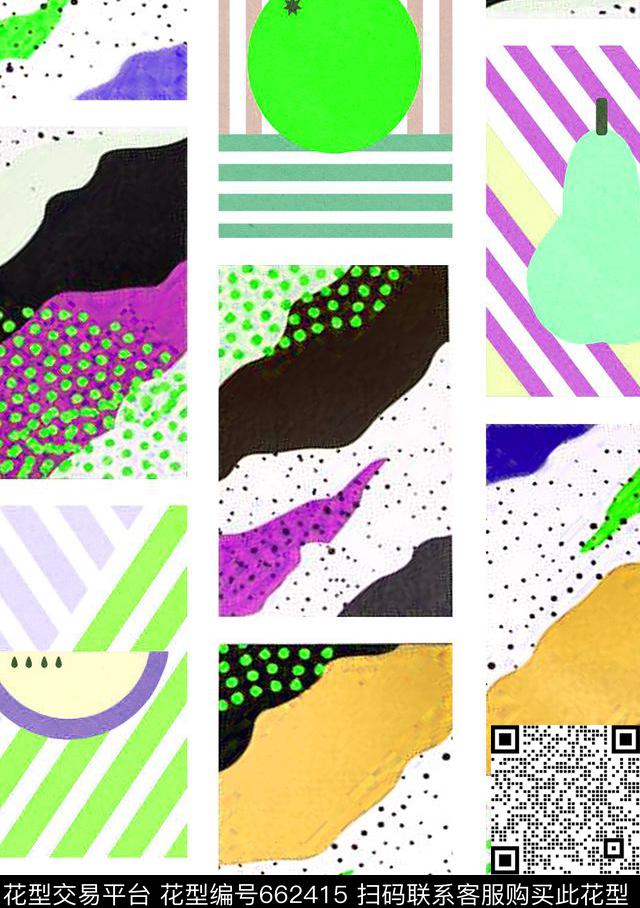 条纹格子水果传统印花华亿平台下载（图片编号: 662415） - 瓦栏（Walan）