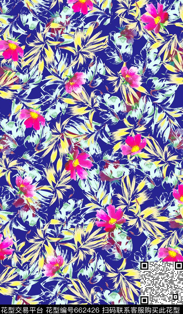 棕榈叶热带植物花朵热带雨林传统印花华亿平台下载（图片编号: 662426） - 瓦栏（Walan）