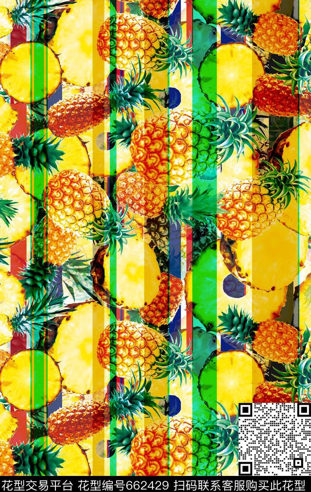 热带条纹菠萝数码印花华亿平台下载（图片编号: 662429） - 瓦栏（Walan）