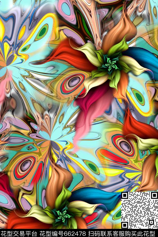 抽象分形花卉数码印花华亿平台下载（图片编号: 662478） - 瓦栏（Walan）
