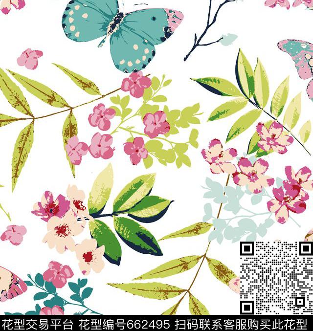 蝴蝶花奔动植物传统印花华亿平台下载（图片编号: 662495） - 瓦栏（Walan）