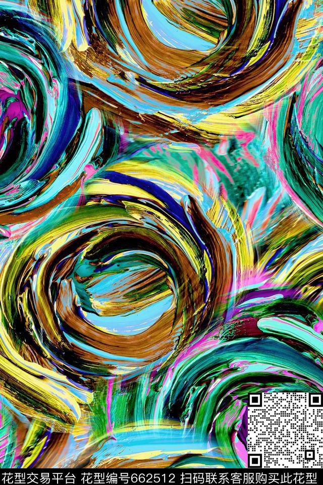 抽象油画肌理满版数码印花数码印花华亿平台下载（图片编号: 662512） - 瓦栏（Walan）