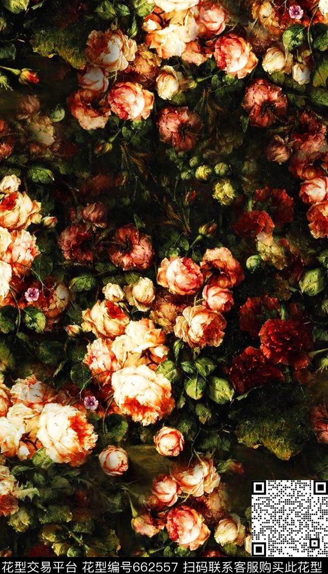 复古油画花卉数码印花华亿平台下载（图片编号: 662557） - 瓦栏（Walan）