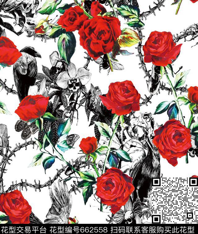 中国风花卉玫瑰数码印花华亿平台下载（图片编号: 662558） - 瓦栏（Walan）