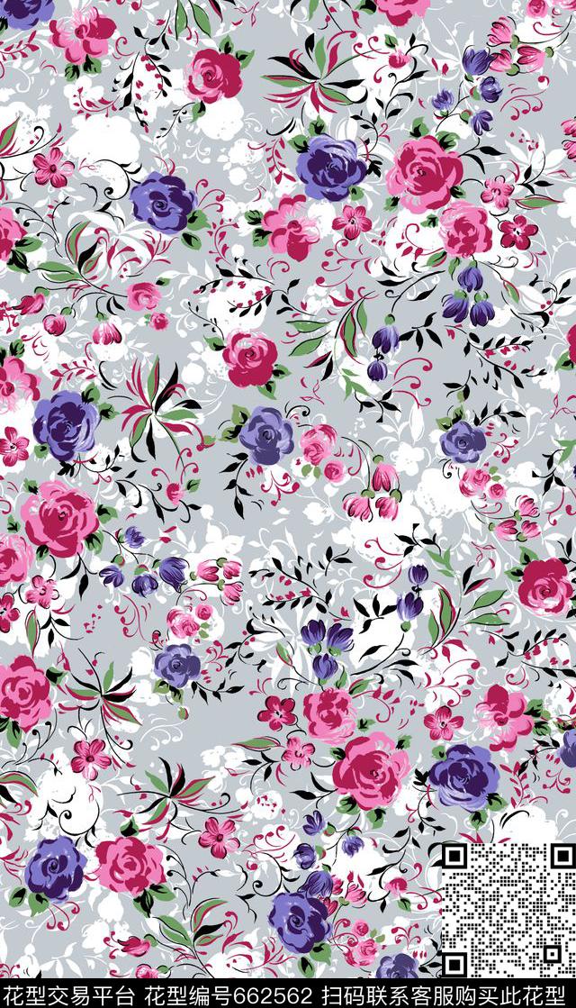 花卉小清新花卉组合小碎花数码印花华亿平台下载（图片编号: 662562） - 瓦栏（Walan）