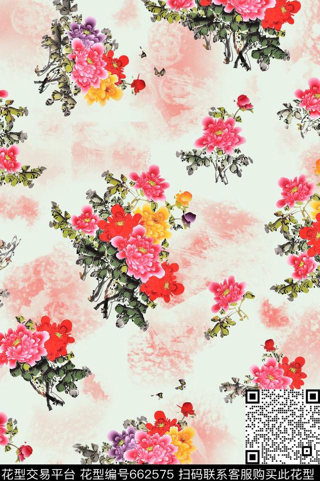 国画民族水墨数码印花华亿平台下载（图片编号: 662575） - 瓦栏（Walan）