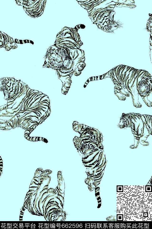 动物老虎素描传统印花华亿平台下载（图片编号: 662596） - 瓦栏（Walan）
